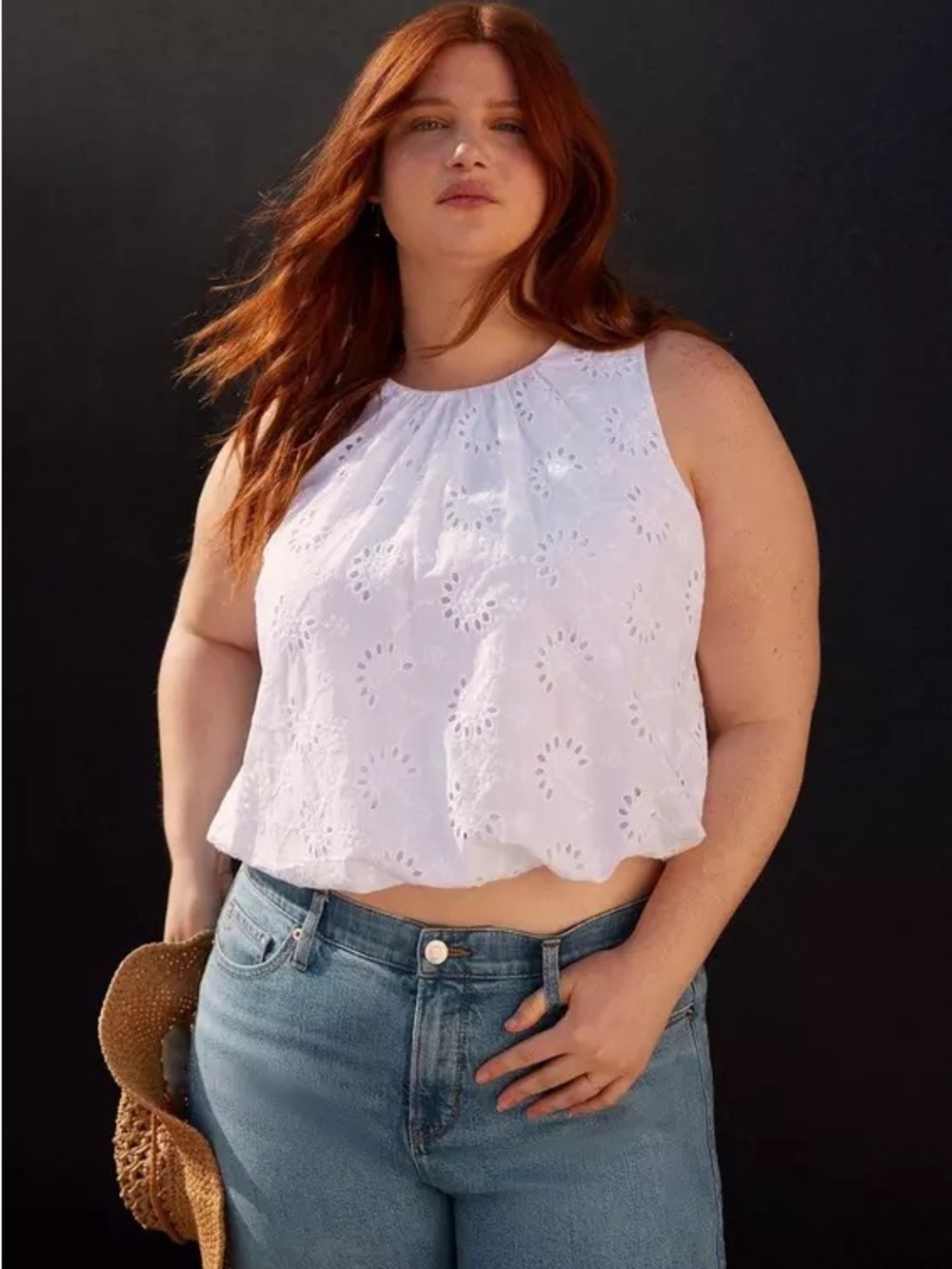 Torrid Festi Bubble Hem Tank White Eyelet 100% Cotton